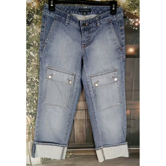 Banana Republic Stretch Capri Pants Size 0 Stretch Blue Jean's Cuffed Hem - Picture 1 of 11